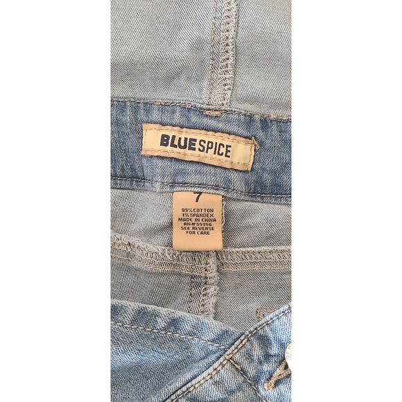 Bib Overalls Shorts Blue Stretch Jean Shortie Rolled Hem Women Size 7 Blue Spice - Picture 5 of 6